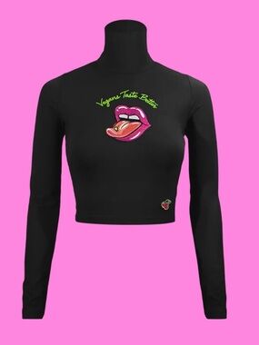 Black 'Vegan Taste Better' Cropped Long-Sleeve Top (S) Nena Vegana